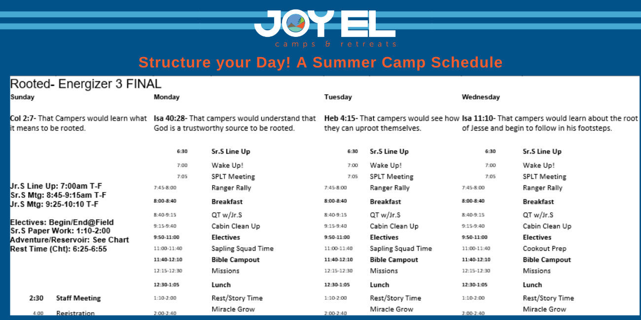 Schedule Summer Camp Schedule Summer Camp